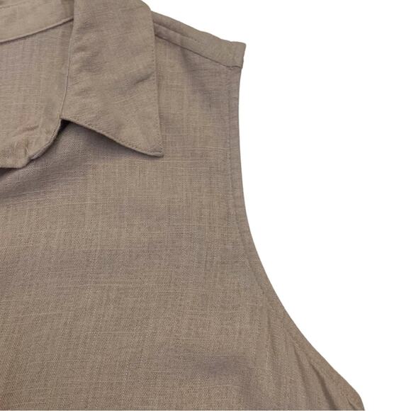 Beige Tan Linen Button Down Sleeveless Top Size Small Summer Blouse Brown - Picture 4 of 9